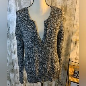 Volcom Black & Silver V-Neck Sweater w/open knit accents. Size M